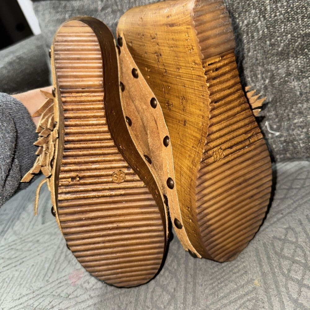 Sbicca Vintage Collection Sandals Shoes Fringe Brown Suede Size 8.5 39 - Picture 4 of 4